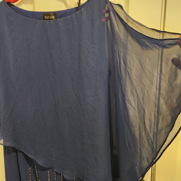 Women's Xscape Royal Blue Layered Gown - Picture 2 of 8